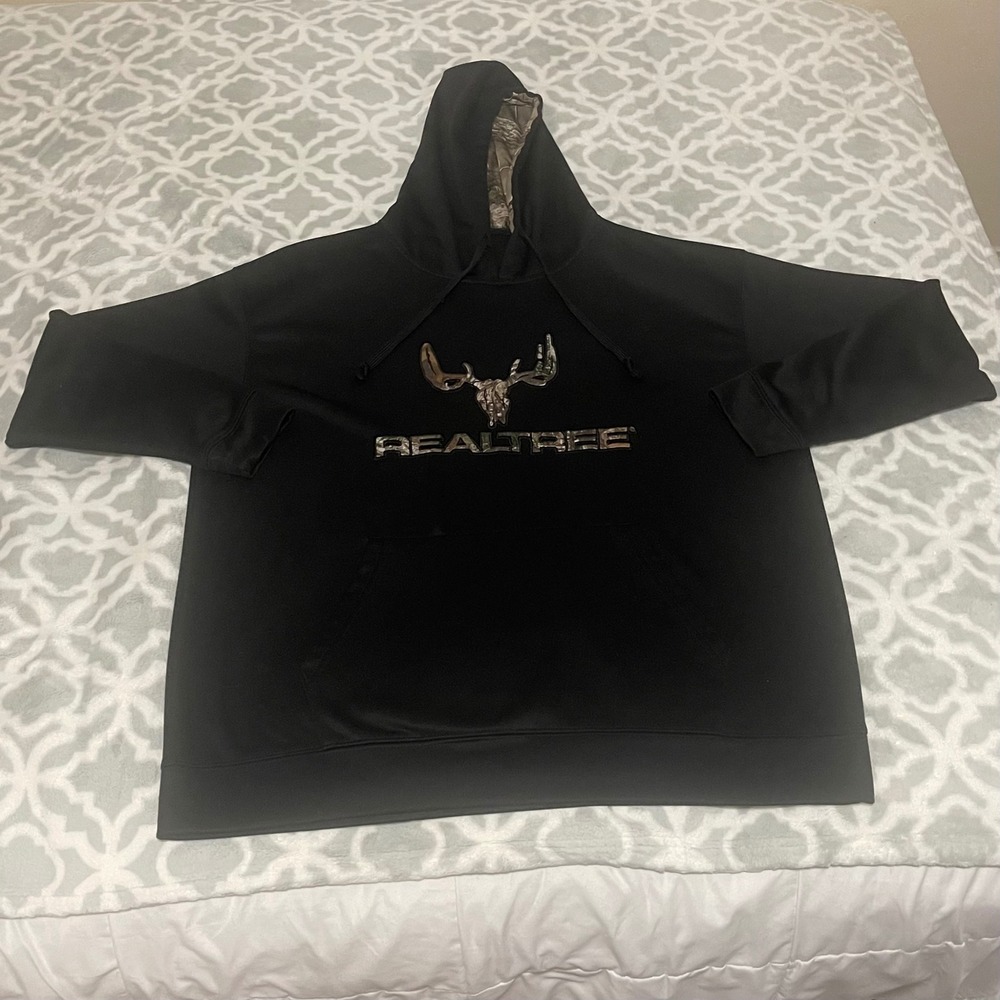 Realtree‎ Black Hunting Hoodie Camo Deer Logo Mens XL Pullover Outdoors